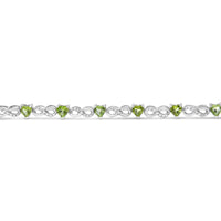 .925 Sterling Silver 1.00 Cttw Diamond and 4.00mm Lab Created Green Heart-Shaped Peridot Infinity Link Bracelet (I-J Color, I2-I3 Clarity) - 7.25"