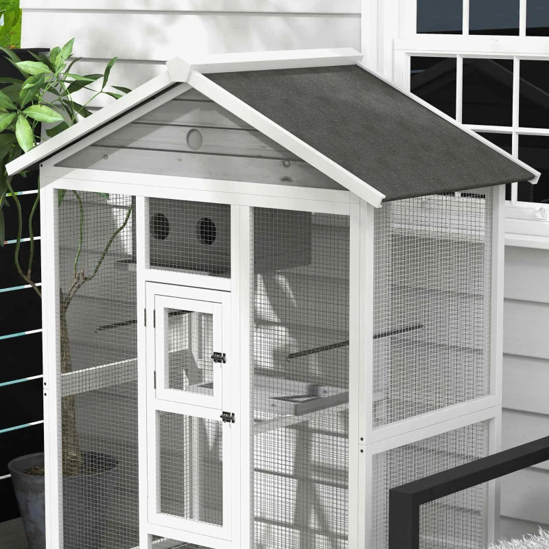 PawHut 64.5 Wooden Bird Cage Aviary, Flight Cage With 4 Perches, Nest And Slide-Out Tray For Indoor Outdoor, GrayMultipl