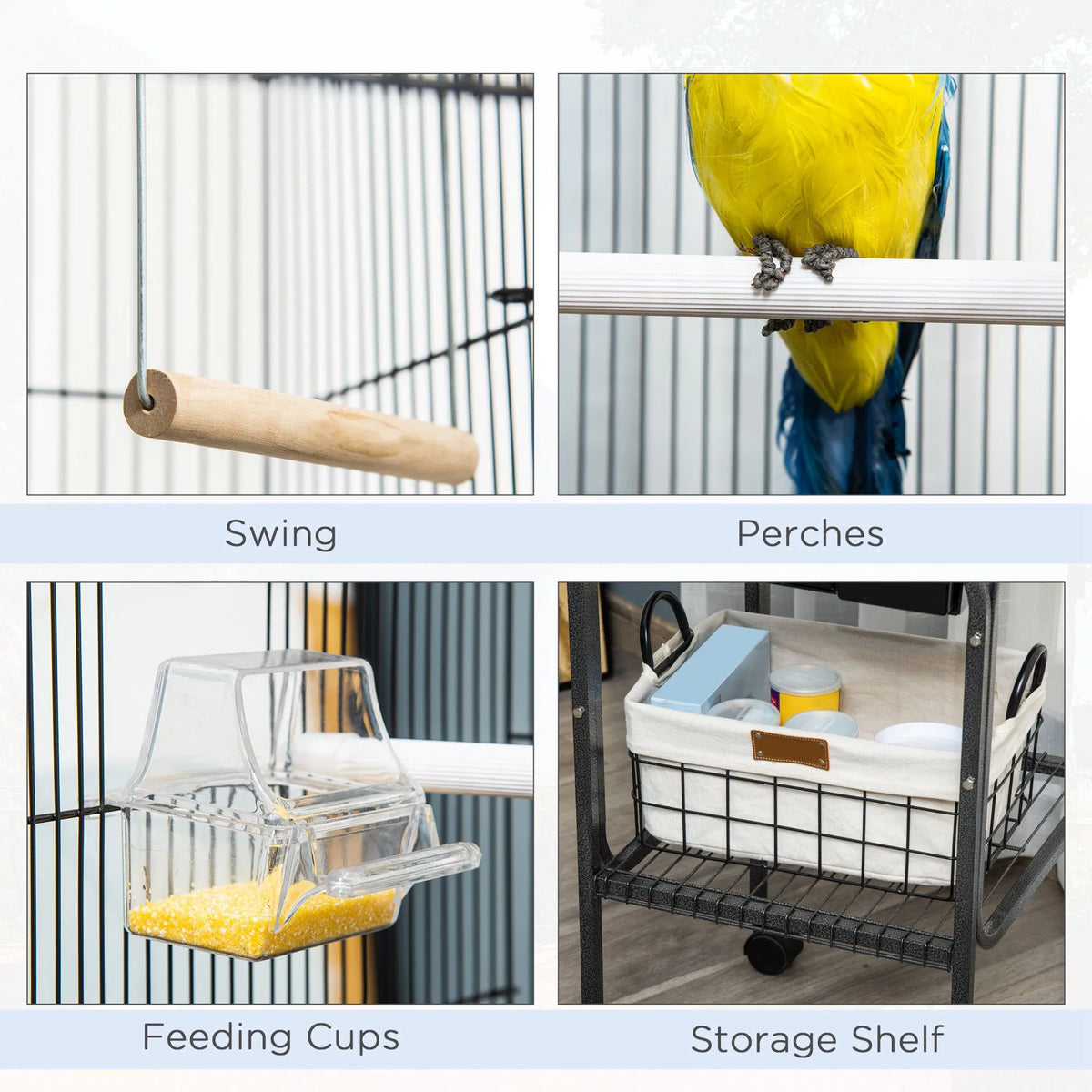 Bird Cage Starter Kit with Detachable Rolling Stand