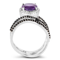 2.31 Carat Genuine Amethyst, Black Spinel and White Diamond .925 Sterling Silver Ring