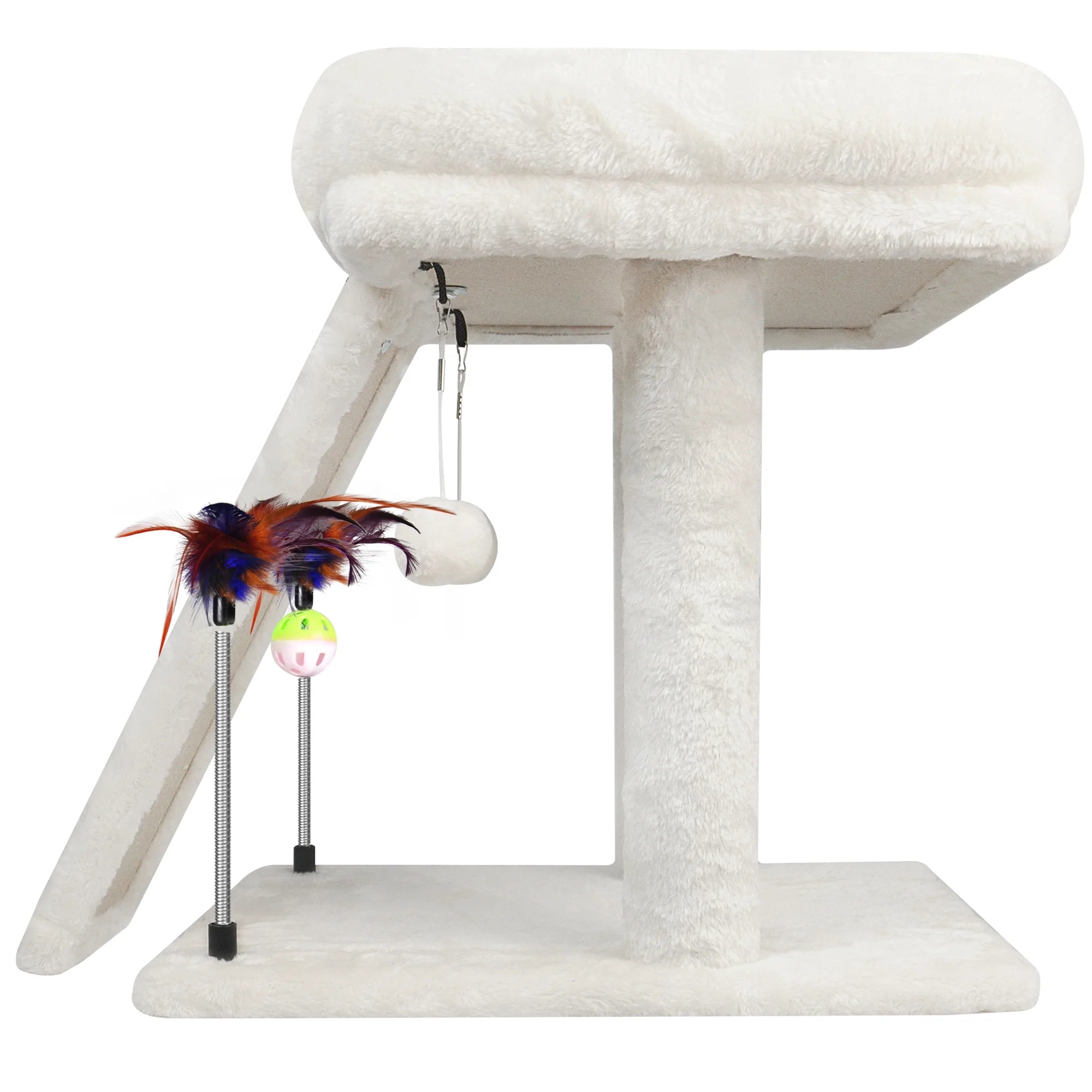 Cozy Beige Cat Tree with Condo, Scratch Post, Hammock & Fun Hanging Balls for Your Feline Friends - BIG FRENCHIES