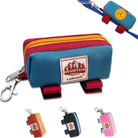 Dog Poop Bag Holder For Leash, Zippered Canvas Poop Bag Dispenser Pouch With Velcro Straps & Metal Carabiner Clip, Holds