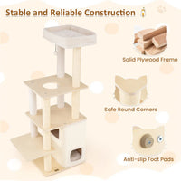 63" Wooden Cat Tree - 2-Story Condo with Bamboo Interior, 5 Sisal Scratching Posts, 44 lbs Per Layer Capacity