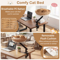 360 Rotatable Desktop Cat Bed Perch, 2-in-1 Workspace Cat Retreat With Jingling Ball Natural Black White
