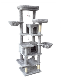 68in Tall Multi-Level Green Cat Tree with Hammocks, Hanging Basket, Cat Cave, Removeable Cushion, Scratching Posts - Plu