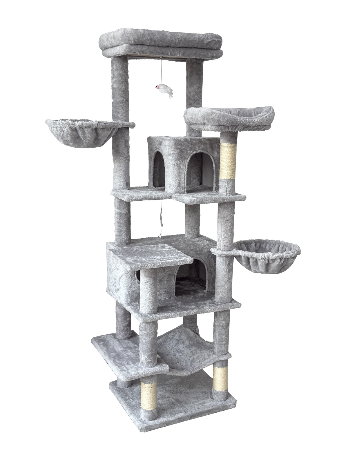 68in Tall Multi-Level Green Cat Tree with Hammocks, Hanging Basket, Cat Cave, Removeable Cushion, Scratching Posts - Plu