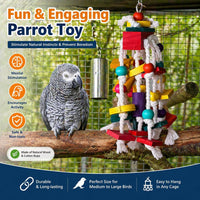 Bird Chewing Toy for Small & Medium Parrots, Wood Blocks & Rope