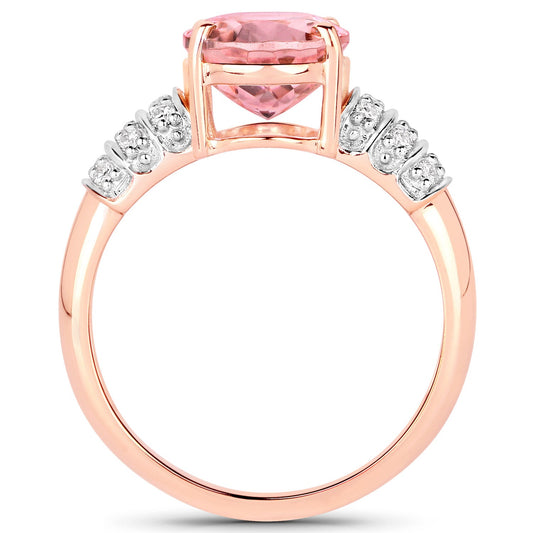 3.11 Carat Genuine Pink Tourmaline and White Diamond 14K Rose Gold Ring