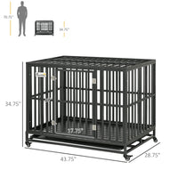 45" Heavy Duty Dog Crate, Escape-Proof Steel Kennel with Wheels, Black