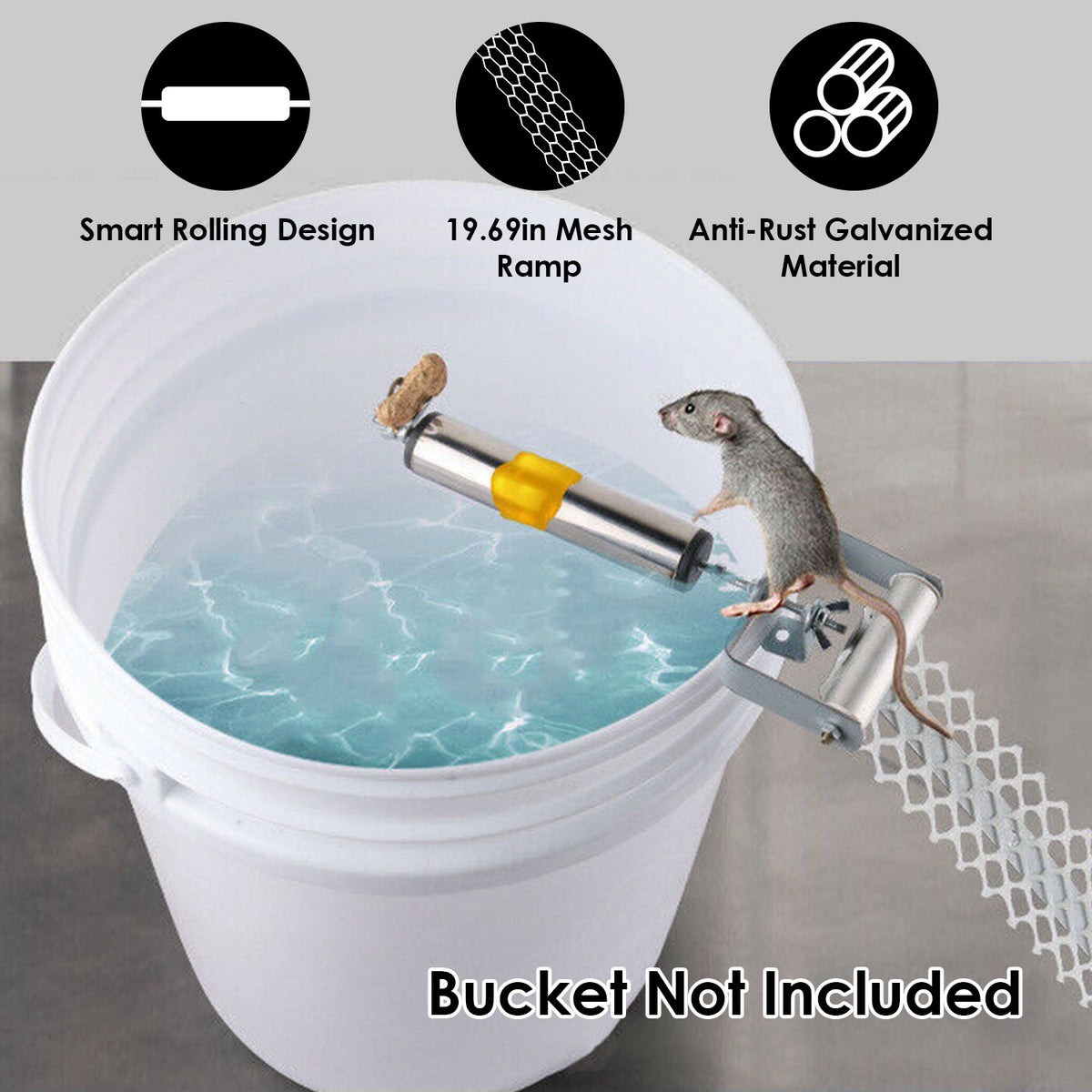 Rolling Mouse Trap With 19.69in Mesh Ramp, Humane Galvanized Metal Rat Trap, Reusable Catch Multiple Mice, Easy To Clean