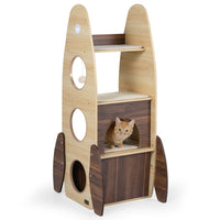 Rocket Cat Tree 47 Inch Large Wooden Cat Tower For Indoor Cats Sisal Scratching Pad Detachable Scratching Mat