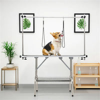 Foldable Pet Grooming Table with Adjustable H-shaped Arms, 330 LBS Capacity for Small-Large Dogs