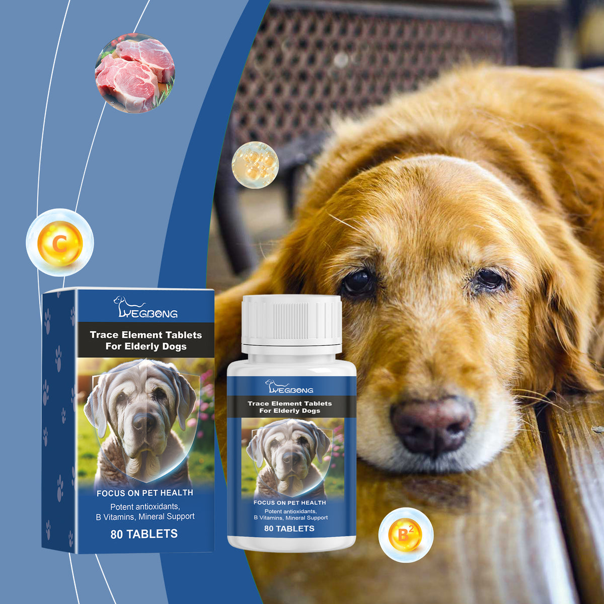 Trace Element Tablets For Senior Dogs Multimineral Supplement For Elderly Canines, Supports Bone Health, Skin Coat & Dig