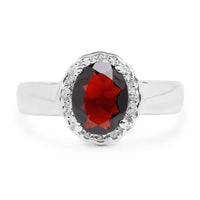 2.58 Carat Genuine  Garnet and White Topaz .925 Sterling Silver Ring