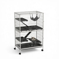 50 Inch Tall Rolling Ferret Chinchilla Cage Small Animal Pet Habitat with Hammock, 4 Doors, Removable Tray