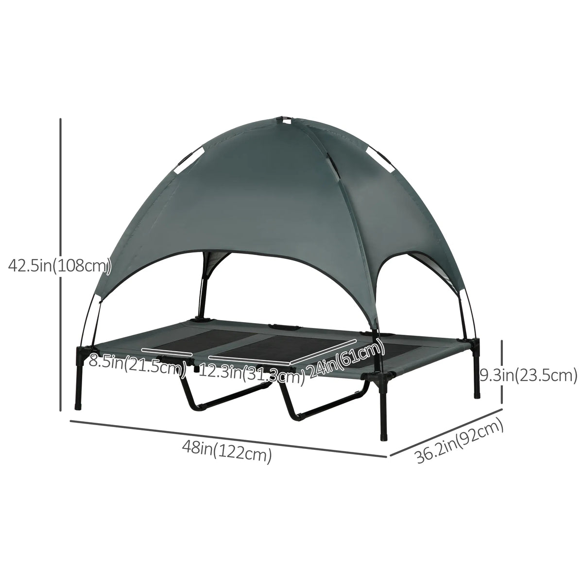 Elevated Dog Bed with Canopy, Portable Raised Dog Cot for XL Sized Dogs, Indoor & Outdoor, 48" x 36" x 43", Grey