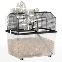2 Tier Hamster Cage With 12 Deep Tray, Tube System, Water Bottle, Ramp, Feeding Bowl, Black