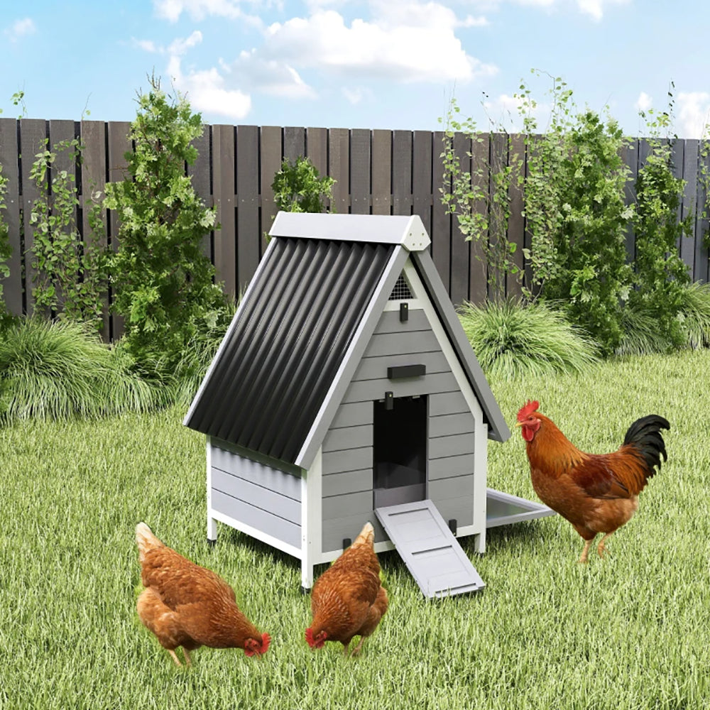 Chicken Coop For 2 Chickens, Outdoor Wooden Chicken House With Removable Nesting Box & Roosting Bar, Tray, Ramp