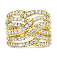 10K Yellow Gold 3.00 Cttw Diamond Multi Row Bypass Wave Cocktail Band Ring (J-K Color, I1-I2 Clarity) - Size 7