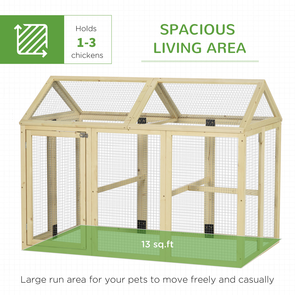 Wooden Chicken Run, Combinable Design with Perches, 4.6 x 2.8, Nature Wood
