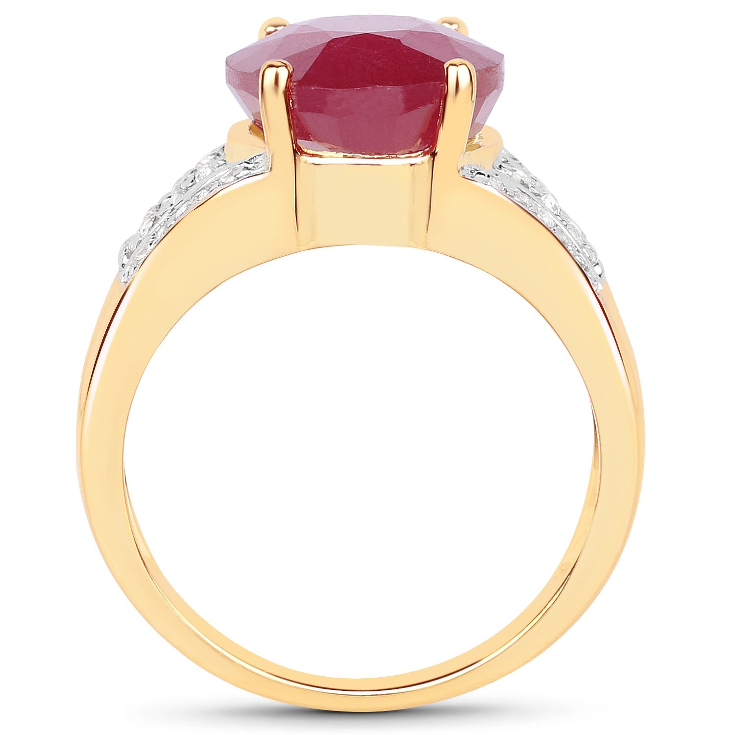 14K Yellow Gold Plated 5.49 Carat Glass Filled Ruby and White Topaz .925 Sterling Silver Ring