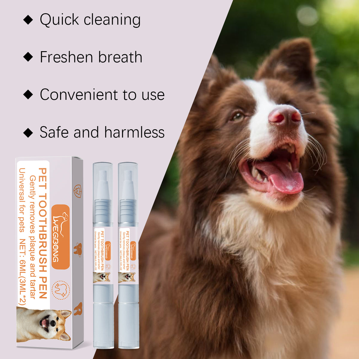 Pet Dental Toothbrush Pen 2Pack Dog Cat Plaque Tartar Remover, Freshen Breath & Soothe Gums