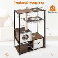Stylish Wood-Metal Cat Tree - 33 lbs Per Layer Capacity, 2 Private Condos + 2 Relaxation Platforms, Complements Room Dec
