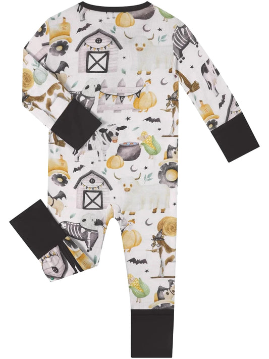 PoshTOT Halloween Farm Bamboo Baby Convertible Zippy Romper