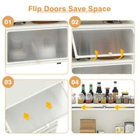 5-Tier Rolling Microwave Stand Flip Dust-Proof Doors 4 Casters with Brakes Kitchen Storage Rack White