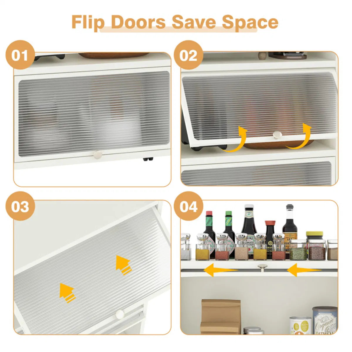 5-Tier Rolling Microwave Stand Flip Dust-Proof Doors 4 Casters with Brakes Kitchen Storage Rack White