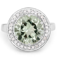 4.94 Carat Genuine Green Amethyst and White Topaz .925 Sterling Silver Ring