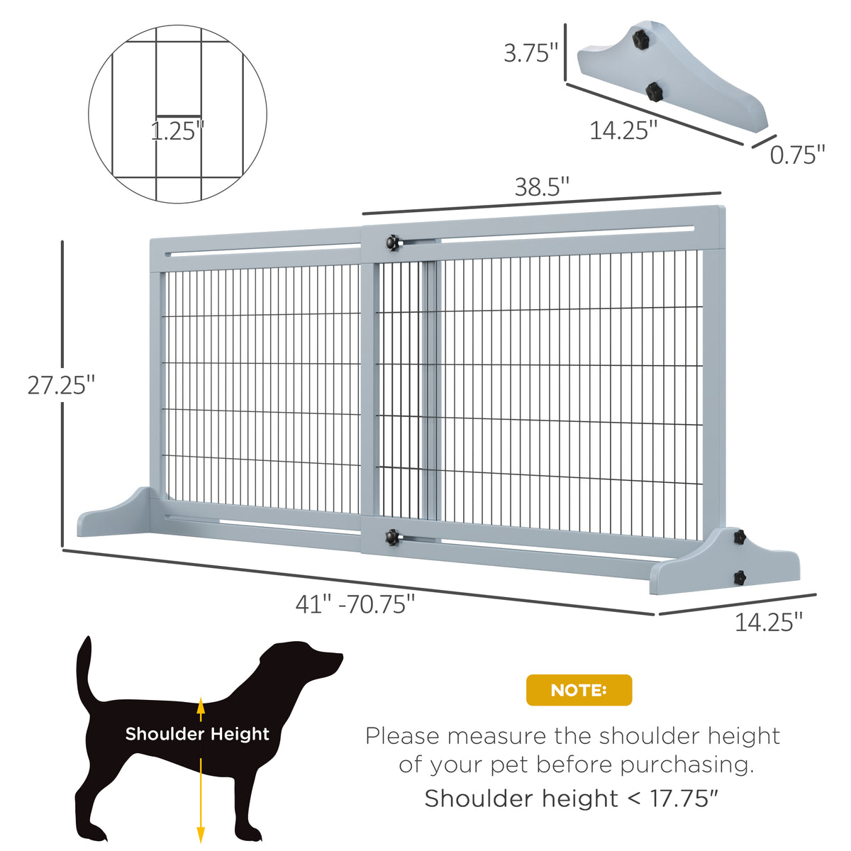 71" W x 27.25" H Extra Wide Freestanding Pet Gate with Adjustable Length Dog, Cat, Barrier for House, Doorway, Hallway, 