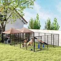 Large Outdoor Dog Kennel With 2 Rooms, Rotating & Adjustable Height Bowls, Multiple Packages Will Be Shipped Please Pay 