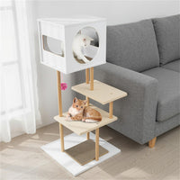 Multi-Level Cat Tree With 2 Scratching Pads, Dual-Door Cat Condo & Anti-Tipping Kit For Indoor Cats