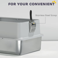 Extra Large Stainless Steel Cat Litter Box with Scoop & Pad, Anti-Urine Leakage, Easy Cleaning, Non-Sticky