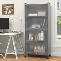 5-Tier Rolling Microwave Stand Flip Dust-Proof Doors 4 Casters with Brakes Kitchen Storage Rack Gray
