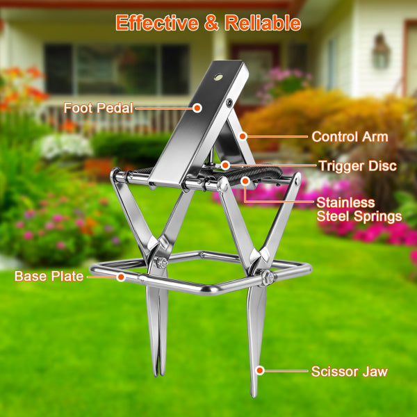 Powerful Mole Snap Trap - Thickened Waterproof Metal, Easy Foot-Step Setup, Humane Instant Kill, Safe For Lawn & Pets