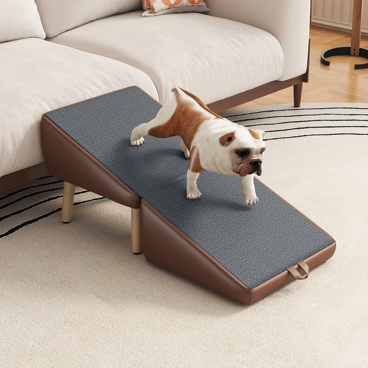 (UPGRADED) Dog Stairs for Small Dogs and Cats, Dog Ramp for Couch and Bed, Foldable 2-in-1 Wooden Pet Steps for Puppy, S