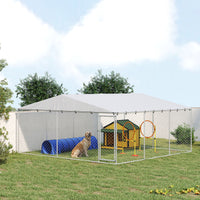 15 x 15 x 7 Dog Kennel Outdoor for Small Medium Large Dogs with Waterproof Roof, Silver