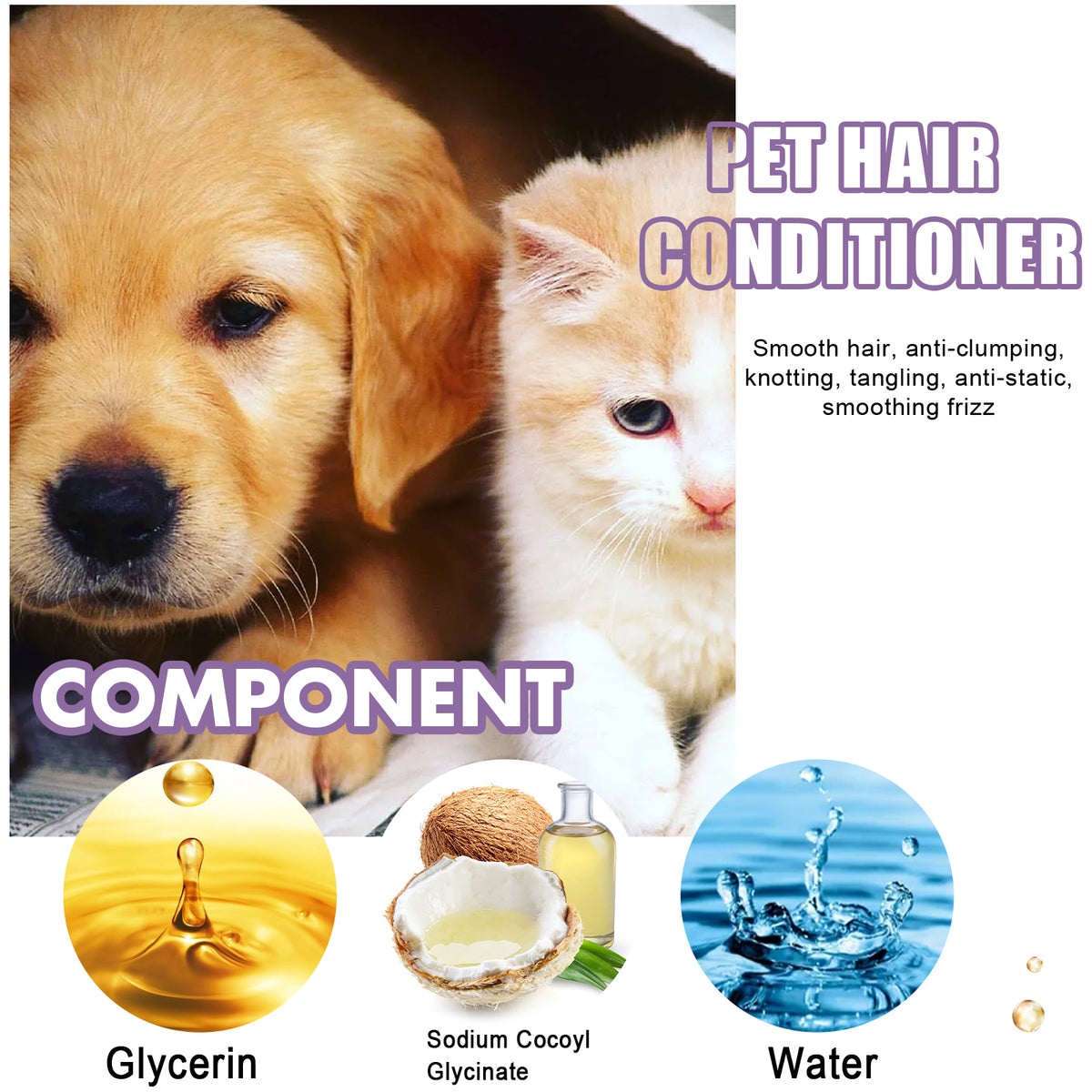 Pet Hair Conditioner For Dogs Cats, Moisturizing Detangling Pet Coat Conditioner, Anti Static, Softens & Brightens Fur, 