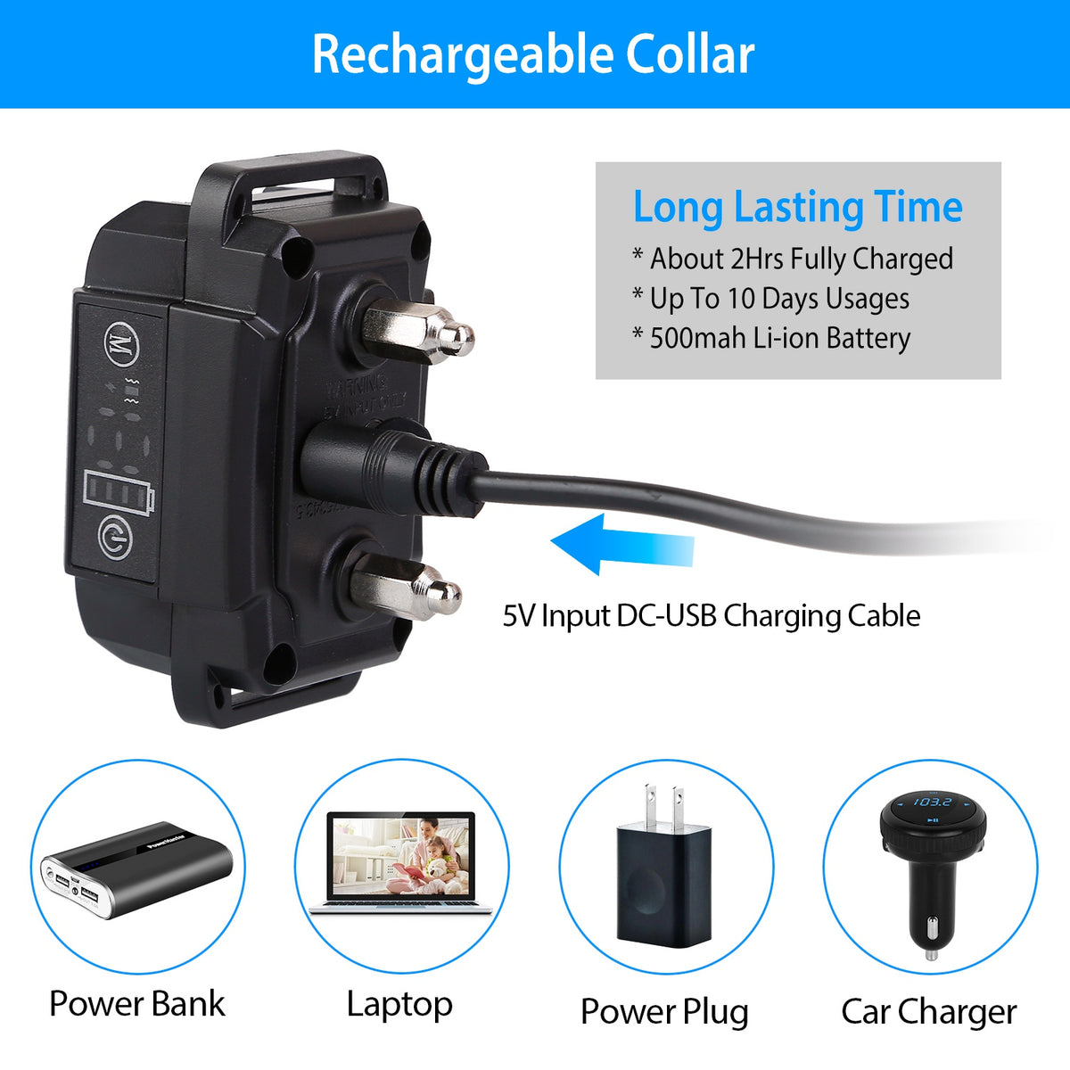 Dog Bark Collar Rechargeable Waterproof Beep Vibration Static Stimulation Bark Stopper Automatic Identification Collar W