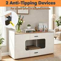 Large Cat Litter Box Enclosure Furniture with Storage Drawers & Built-In Scratching Board, Hidden Cat Washroom Cabinet w