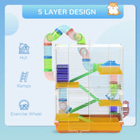 5 Tiers Hamster Cage Portable with Exercise Wheels Play Tube Water Bottle Dishes House Ladder for Gerbils, Orange