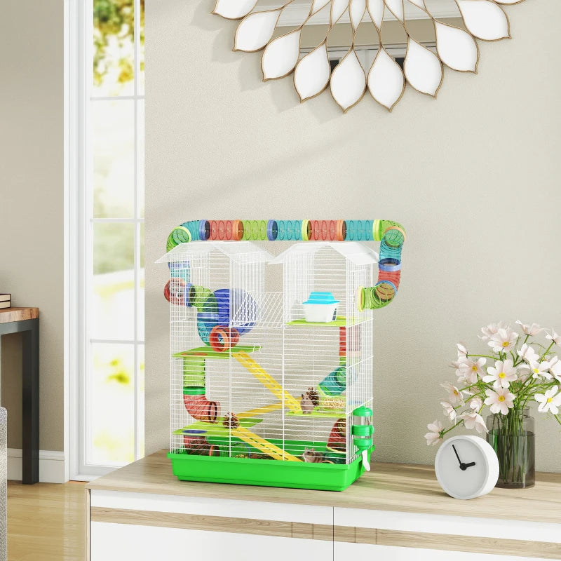 PawHut 5 Tier Hamster Cage With Tubes And Tunnels, Small Animal Cage, Rat Gerbil Cage With Water Bottle, Food Dish, Exer