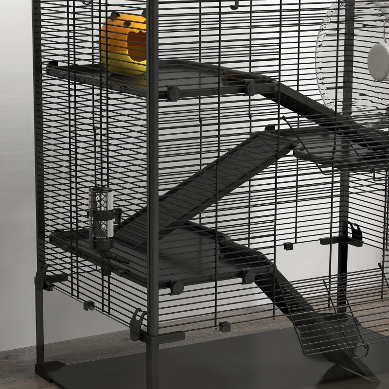 4 Tier Hamster Cage With Deep Tempered Glass Bottom, Running Wheel, Hut, Water Bottle, Food Dish