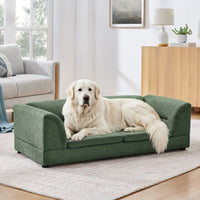 Oversized Pet Sofa, Curved Armrest Rectangular Dog Sofa, Linen Fabric Comfort Pet Couch for Large & Oversized Dogs-Olive