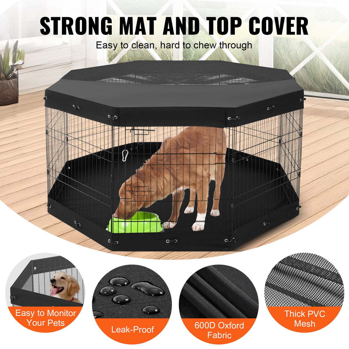 Dog Playpen 8 Panels Foldable Metal Dog Exercise Pen With Pad Cover 30"H