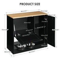 Feeding station with 2 lockers, pet feeding station with 2 elevated dog bowls, side hooks, anti-tipping kit, hidden pet 