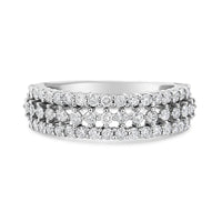 14K White Gold 1.0 Cttw Prong Set Round Diamond Split Shank Three Row Band Ring (H-I Color, I2-I3 Clarity) - Size 6
