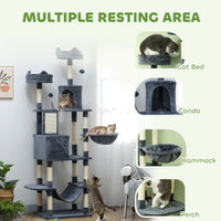 81" Large Cat Tree w/ Scratching Posts, Condos, Beds, Hammocks, Jumping Platforms, Toy Balls, Rope Cat Toy, Dark Grey